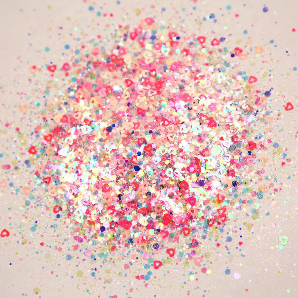 

0.2-3mm Size/ 50G Valentine’s Day chunky glitter Heart/Tie pink glitter , Valentine's Day/ Nail Art Iridescent Chunky Glitter