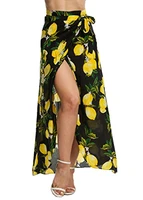 womens lemon printed high split cover up bohemian maxi wrap skirt high low asymmetrical hem skirts