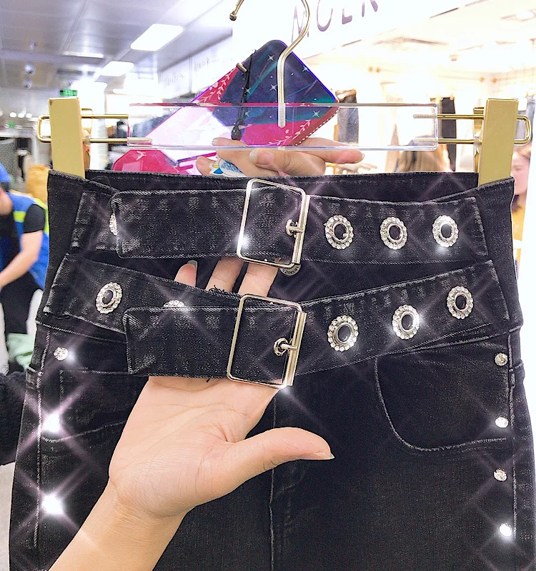 

Heavy Industry Bead with Diamond High Waist Jeans Women's Spring Tight-fit Elastic Slim Pencil Pants Trend Denim Trousers
