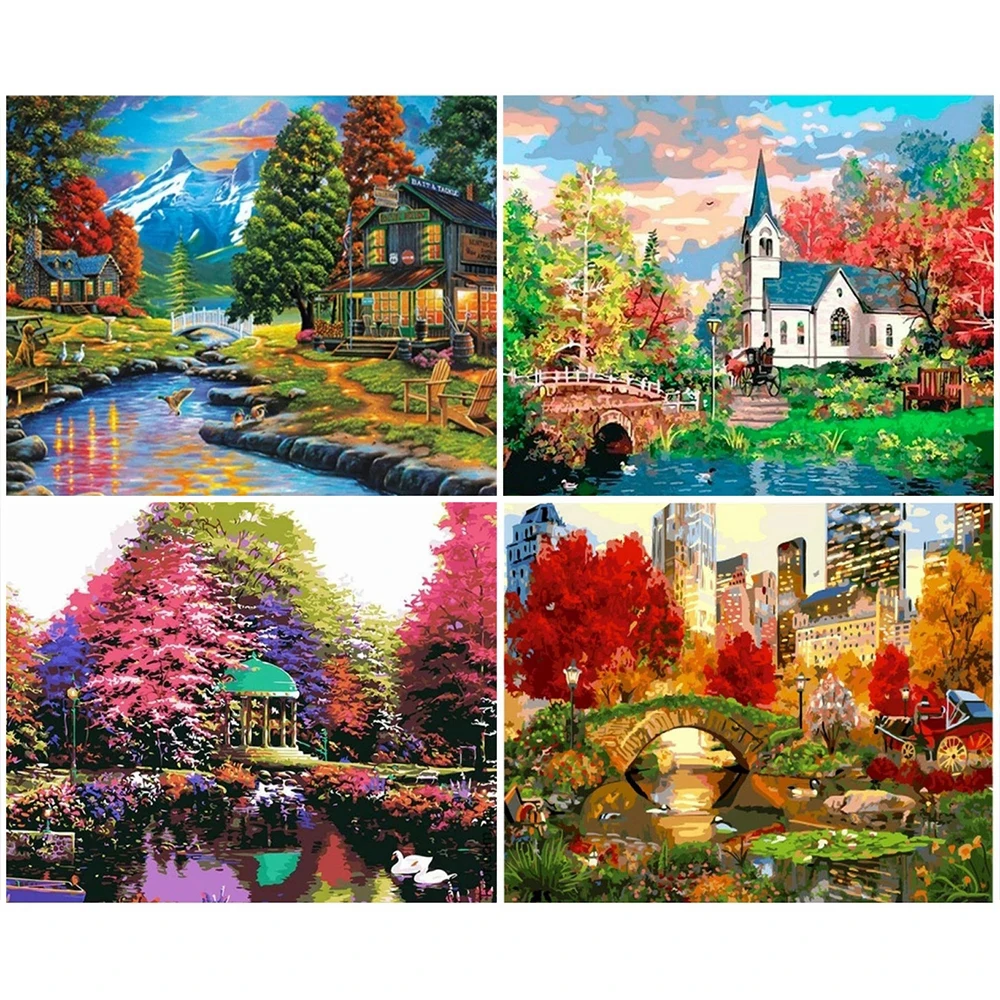 Пейзаж по номерам своими руками окрашивание номер дом ручная живопись наборы искусства рисование на холсте домашний декор.