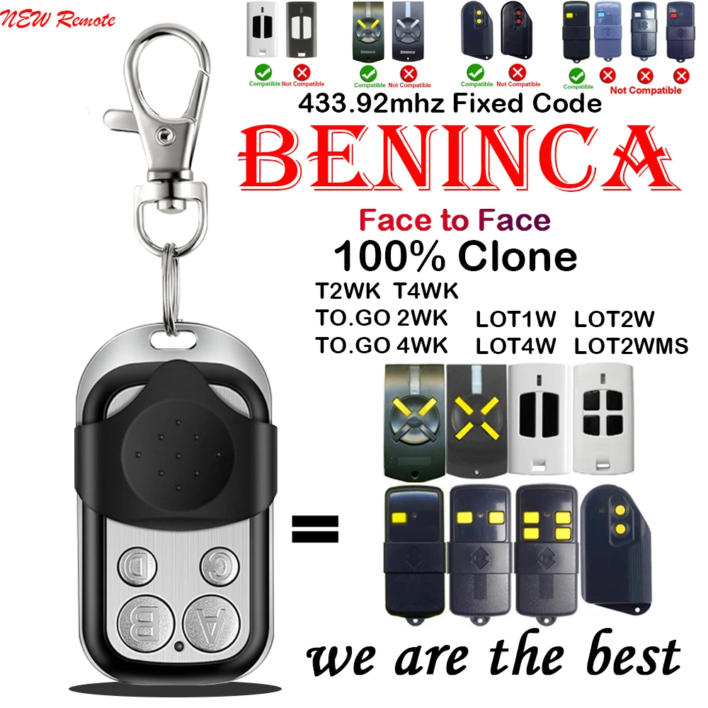 

BENINCA Remote Control Clone BENINCA TO.GO 2WK TO.GO 4WK T2WK T4WK LOT1W LOT2W LOT4W LOT2WMS 433mhz Garage Door Gate Control
