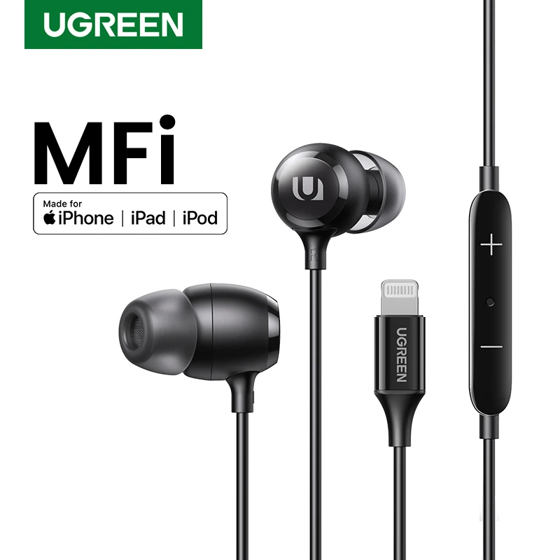 Ugreen com Fio Fones de Ouvido Fones para Iphone 7 com Microfone e Controlador Certificado Relâmpago 8 Mfi 12 11