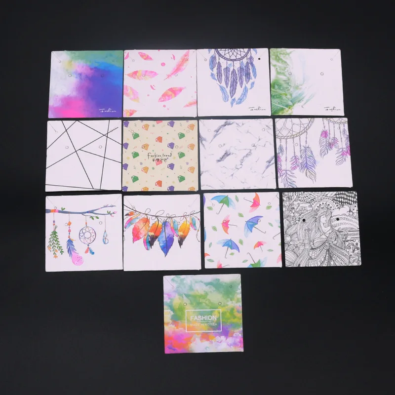 

Multi Patterns 6x6cm 100pcs Earrings Necklaces Display Cards Cardboard Packaging Hang Tag Card Ear Studs Paper Card For Jewelry