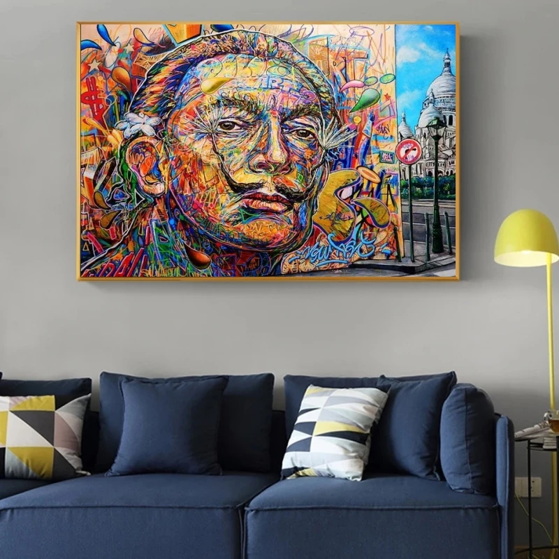 

Abstract Salvador Dali Portrait Canvas Paintings On the Wall Art Posters And Prints Graffiti Art Canvas Pictures for Home Decor