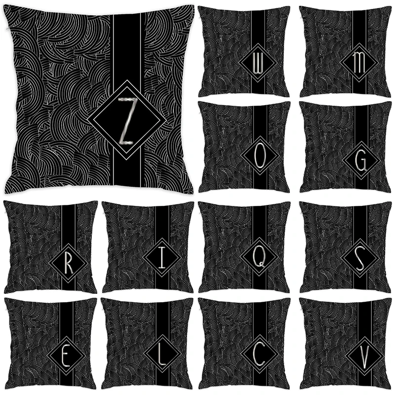 

[Douladou] Vintage Jazz Black & Silver Letter Pillow Case Polyester Decorative Pillowcase Cushion Cover Pillows 45x45CM