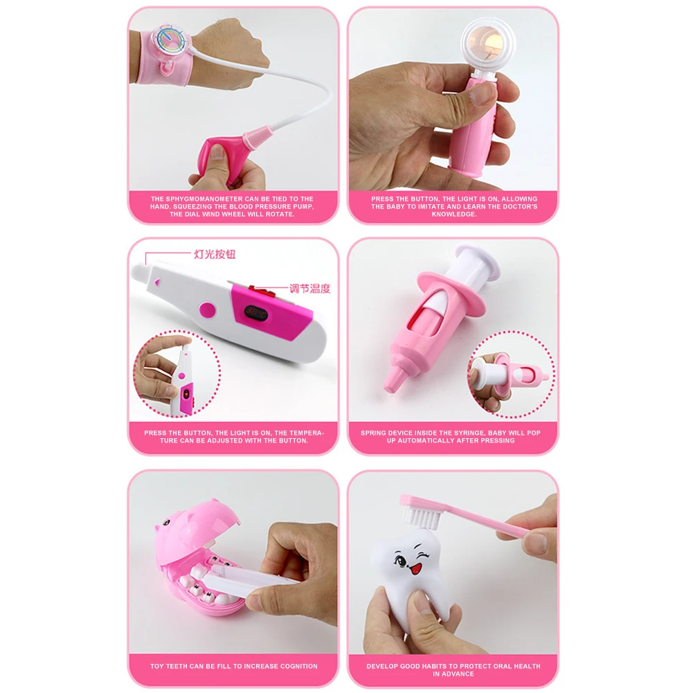 

42PCS Children Pretend Play Doctor Nurse Toy Set Portable Suitcase Medical Kit Kids Educational Role Play Toys With Plush Doll