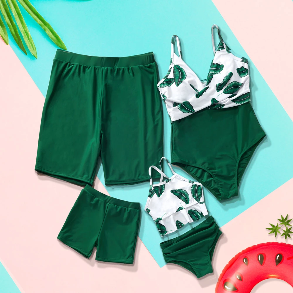 

Mother And Daughter Swimsuit Mommy And Me Swimwear Bikini Leaf Print Family Matching Clothes Mom Baby Clothing