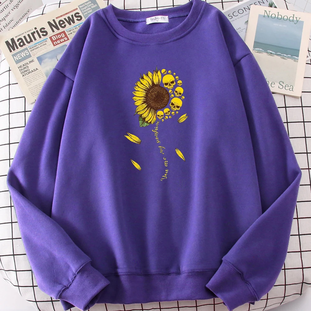 

Sunflower Skull Cool Creativity Print Womens Hoody Autumn Fleece Warm Sweatshirt Hip Hop Crewneck Hooded Cartoons Oversize Tops