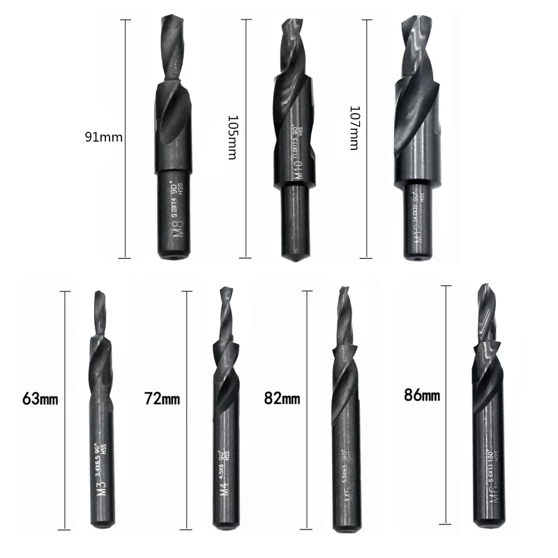 

M3-M12 90/180 Degree HSS Twist Step Drill Bits 6542 Nitride Template Drills Countersunk Mold Drilling