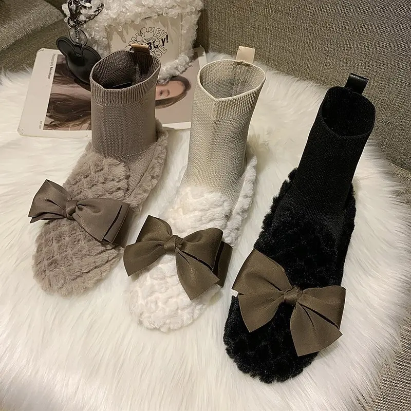 

Новые женские сапоги, зимние теплые ботинки для снежной погоды, женские ботинки из толстого плюша, шерстяная женская обувь, ботинки до серед...