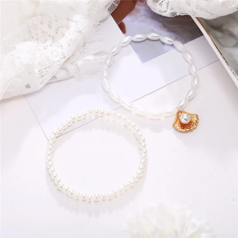 Женские винтажные двухслойные браслеты с имитацией жемчуга многослойные ручной