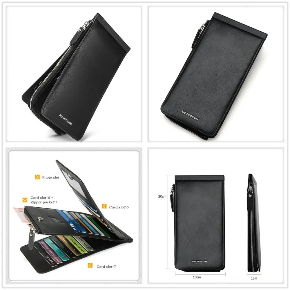 BISON джинсовый известный бренд Ретро винтажный кошелек из натуральной кожи
