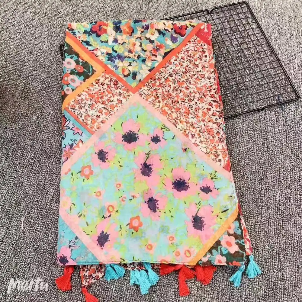 Новинка весеннего сезона 2020 блестящие длинные шали с цветочным рисунком и