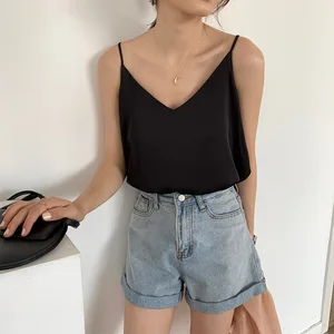 Топ HLBCBG женский с бретельками, базовая белая майка с V-образным вырезом, атласный Шелковый топ без рукавов, размера плюс, лето 2020