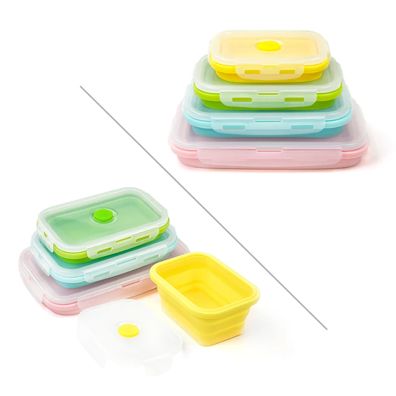 4 размера складной силиконовый контейнер для еды Портативный Bento Ланч-бокс
