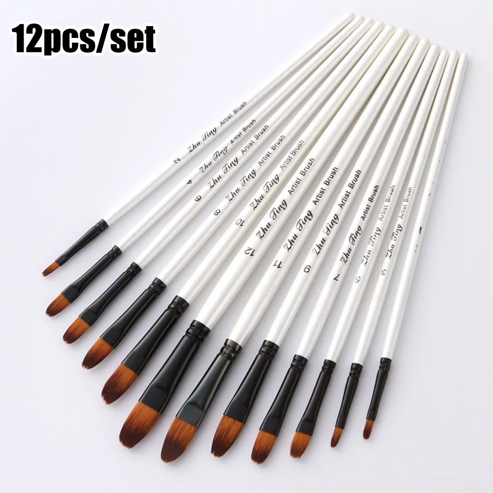 

12PCS Professional Paint Brush Set Nylon Hair Artist Brush Acrylic Oil Painting Professional Watercolor Paint Brushes Art Suppli