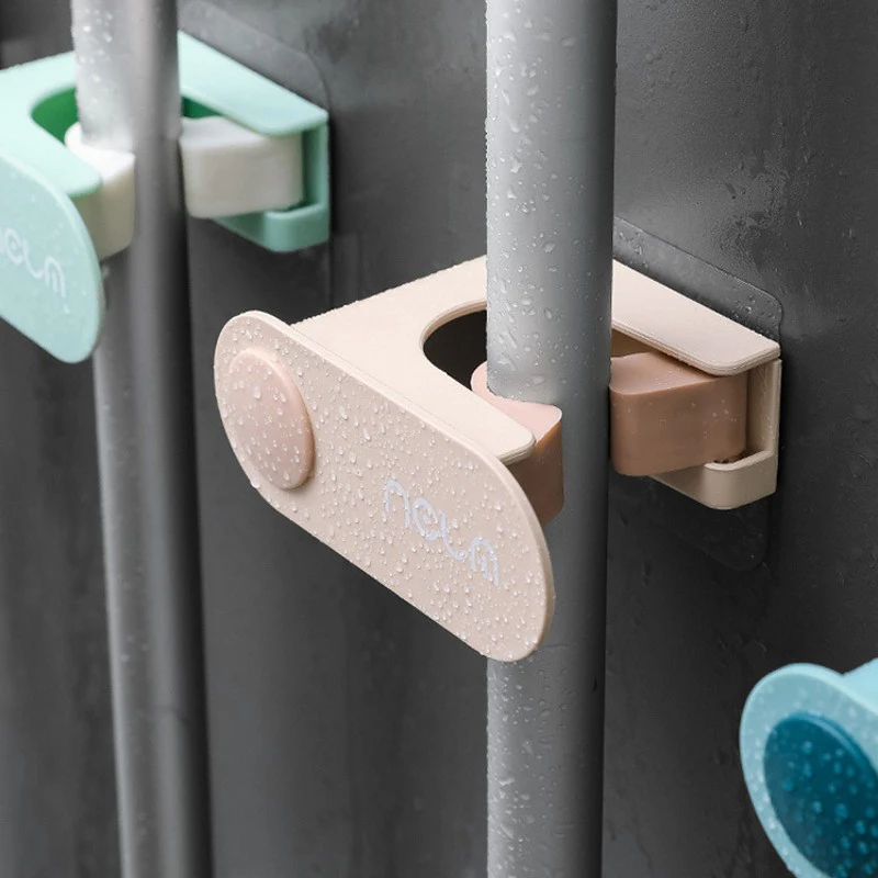 

1Pcs Wall Mounted Mop Organizer Holder Brush Broom Hanger rack Adhesive Multi-Purpose Hooks Kitchen Bathroom Strong Hooks