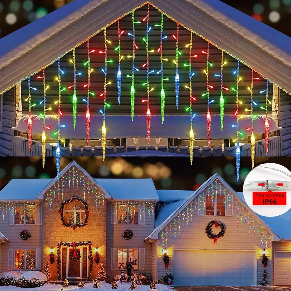

Street Garland Christmas Decorations New Year for House Eaves Festoon Crystal LED Curtain Icicle Lights Droop 0.6/0.7/0.8M
