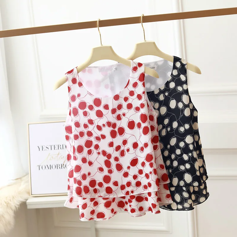 Блузка женская шифоновая с принтом модный топ без рукавов брендовая