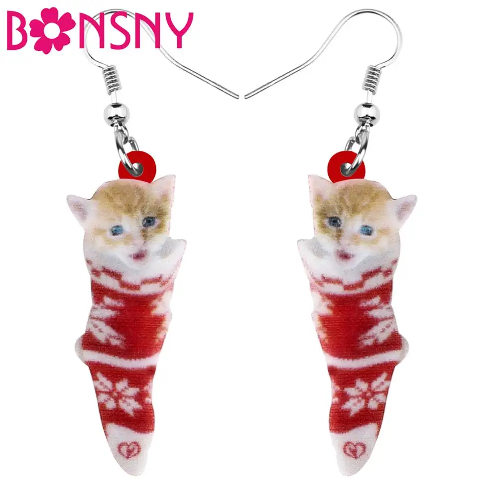 Акриловые рождественские носки Bonsny короткие волосы кошка котенок конфетные