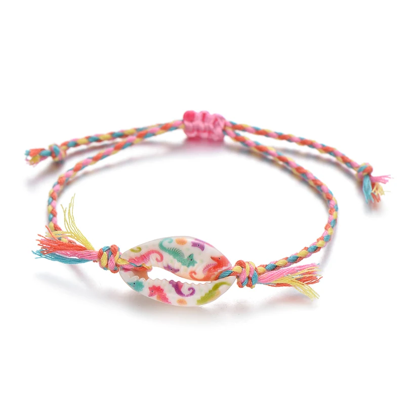 seahorse pink yellow Pipitree морской корпус браслет с подвесками ручная работа богемный принт веревка плетеные браслеты для женщин мужчин и детей украшения в стиле бохо подарок - Окраска металла: seahorse pink yellow