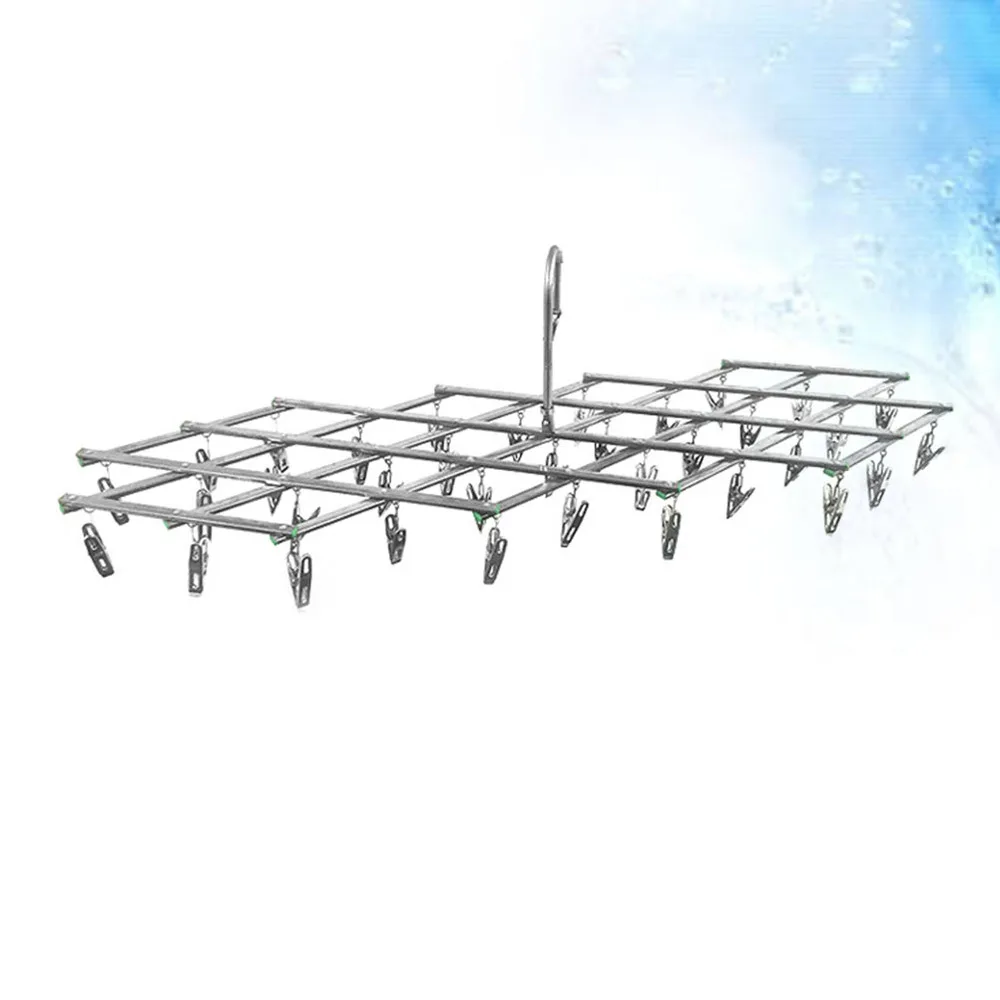 

Stainless Steel Clothes Hanger Foldable Hangers Hook Anti-Skid Drying Rack with 35pcs Clips for Home Laundry Bedroom