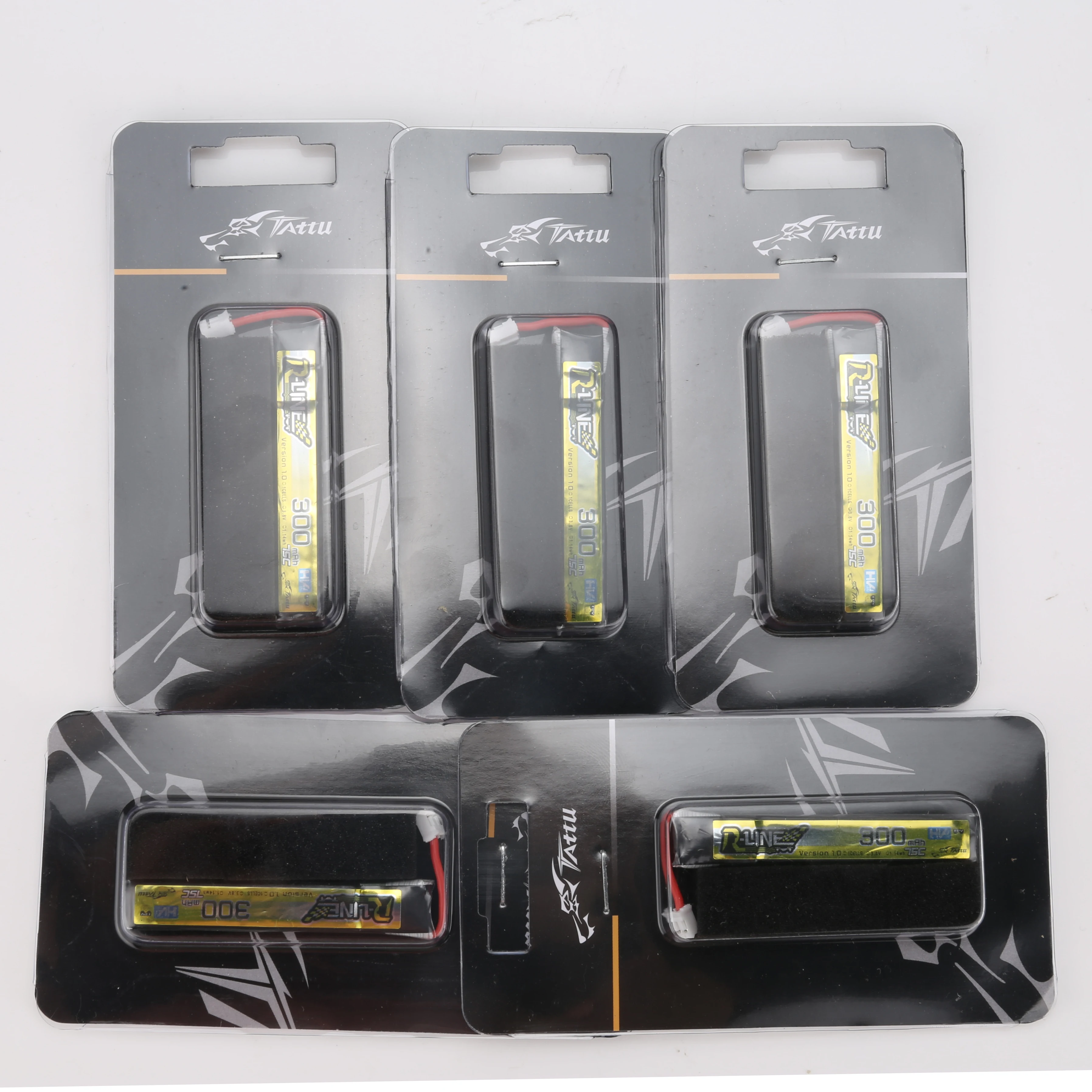 TATTU-bater&iacute;a Lipo de 300mAh, 3,8 V, 75C, 1S, con conector de enchufe PH2.0 para cuadric&oacute;ptero de carreras RC FPV-2