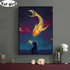 Алмазная живопись, золотой Карп и кошка, вышивка, искусство, вышивка крестиком 5D, сделай сам, полная мозаика, Декор, картина Стразы