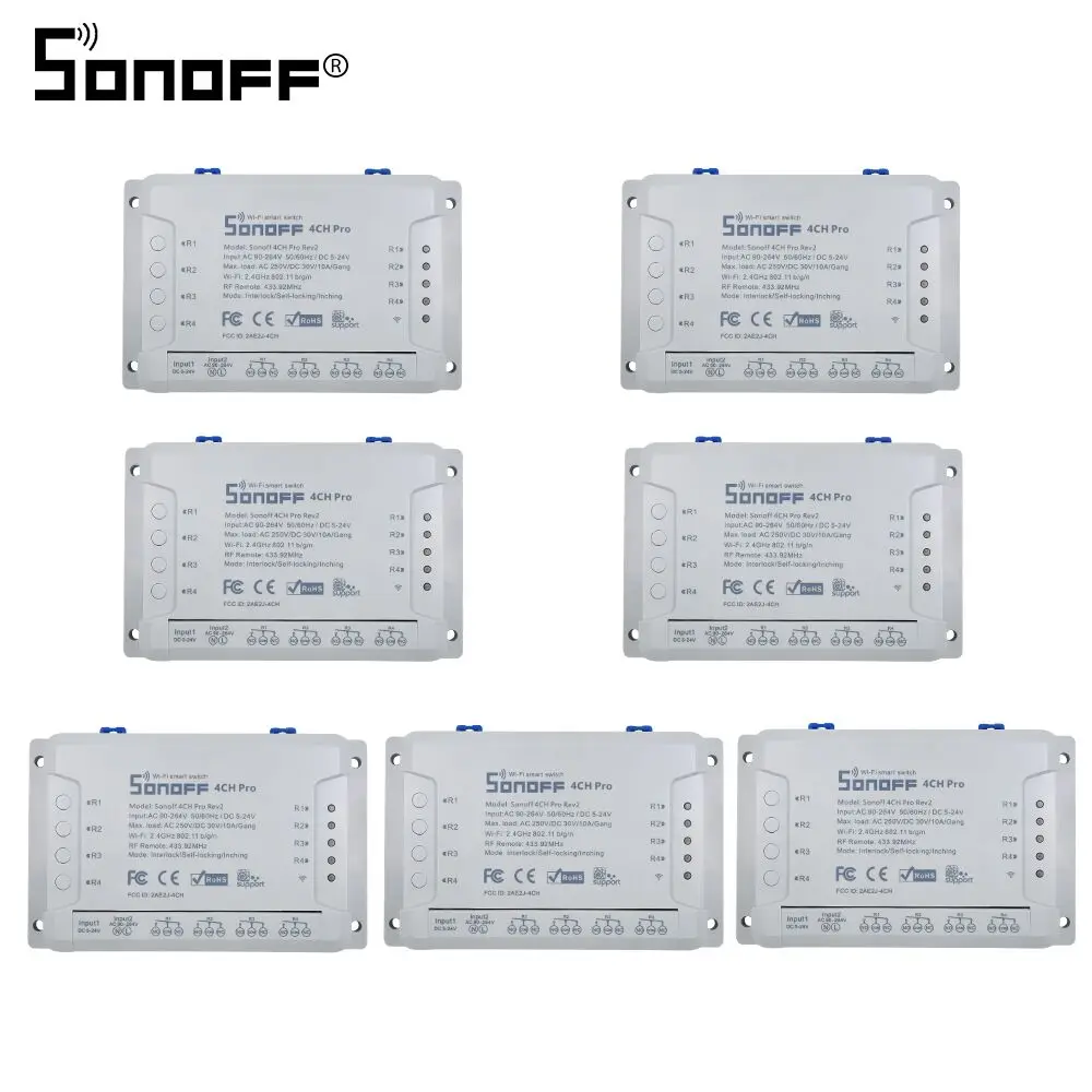 Itead Sonoff 4CH Pro R2 433 МГц 4 канала RF беспроводной пульт дистанционного управления Wifi умный переключатель инчинг интерлок реле Alexa Google Home - Комплект: 7pcs