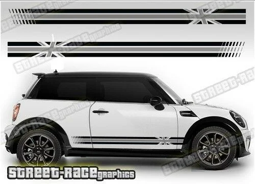 

For X2 Mini Side 038 Union Jack Racing Stripes Graphics Stickers Decals Cooper R53 R56
