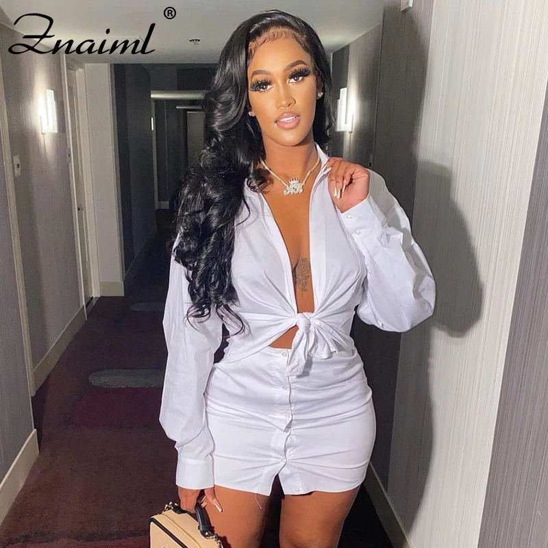 

Znaiml Casual Sold Two Piece Set Women 2021 Summer Long Sleeve Crop Top+Mini Bodycon Button Skirts Sexy Party Tracksuits Outfits