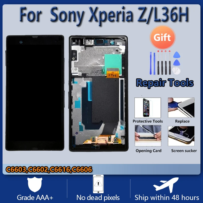 

For Sony Xperia Z L36h C6603 C6602 C6616 C6606 LCD screen assembly with front case touch glass,With repair parts LCD Display