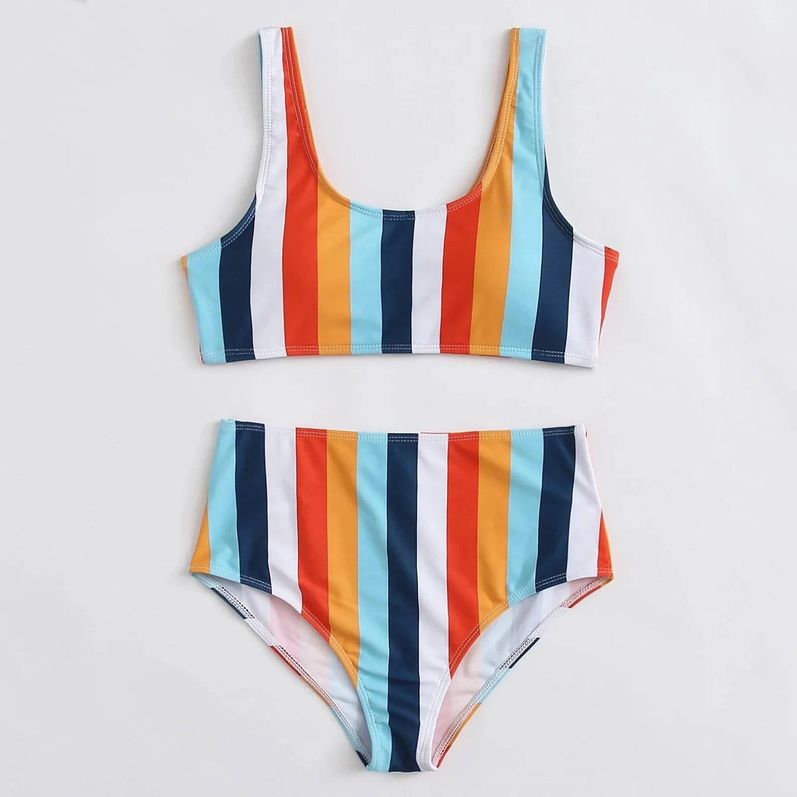 

Women Striped Push Up High Cut Hight Waist Halter Bikini Set Two Piece Swimsuit Female Swimwear Bikini