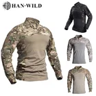 Мужская камуфляжная рубашка в стиле милитари, с длинным рукавом