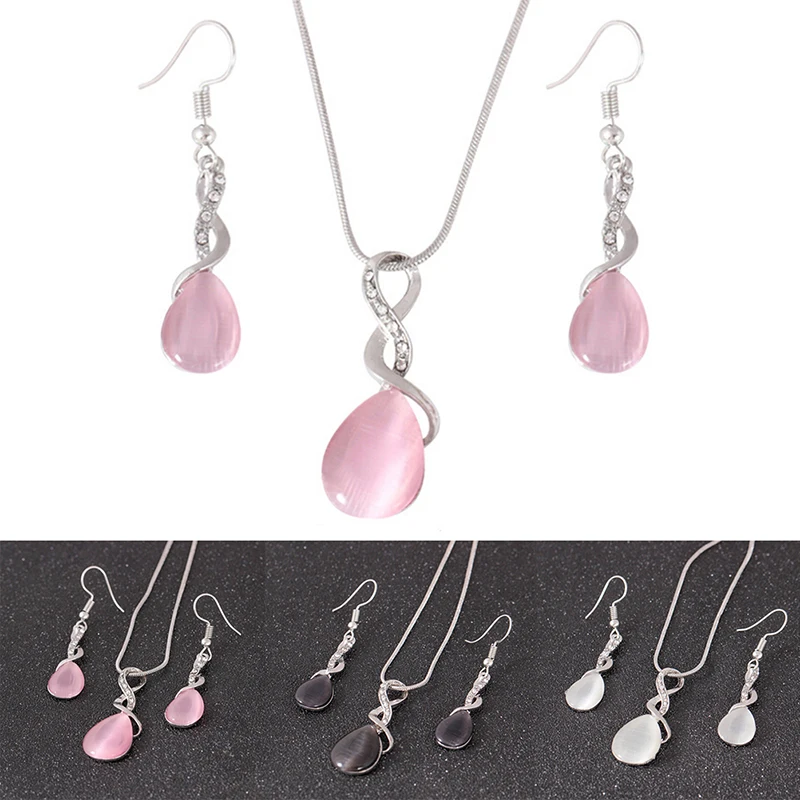 Модное ожерелье и серьги с опаловым кристаллом в форме Креста капли воды набор