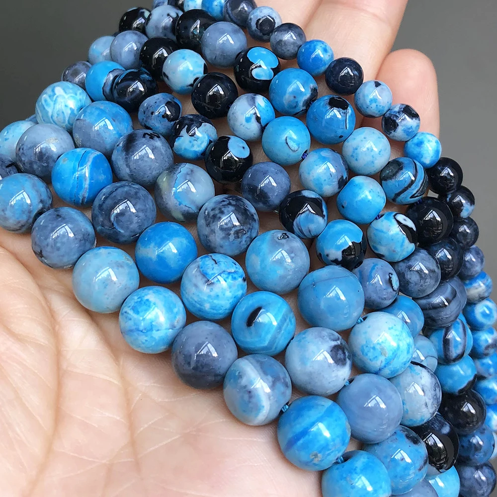 

Natural Stone Blue Fire Agates Beads Round Loose Spacer Accessories Beads For Jewelry Making 6 8 10mm Diy Bracelet Necklace 15"