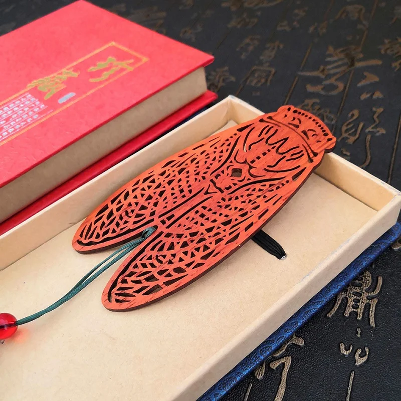 Redwood Cicada Shape Bookmark Set Teacher&amp#39s Day Classical Chinese Style Creative Gift Red Wooden |