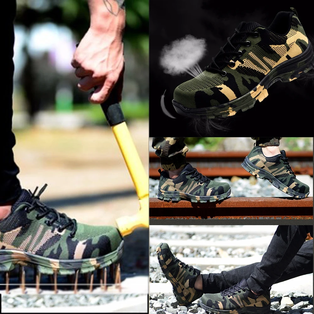 zuoxiangru Camo Safety Work Shoes Boots For Men Male Protective Steel Toe Cap Anti-Smashing Construction Snea | Обувь