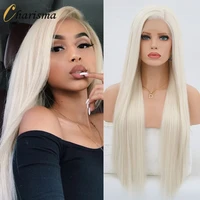 charisma blonde wig synthetic lace front wig for women long silky straight hair natural hairline side part cosplay wigs