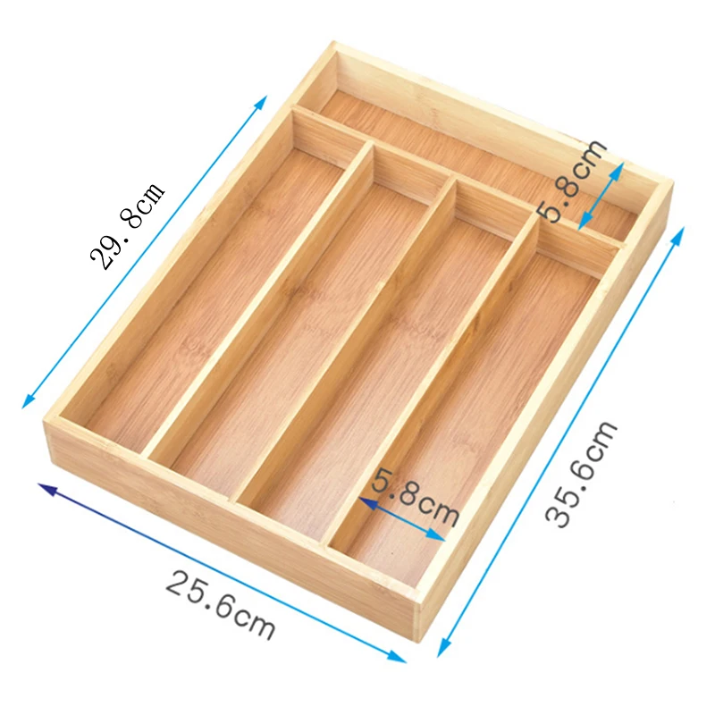 

Bamboo Cutlery Tray 5 Grid Kitchen Storage Box Non-Retractable Tableware Storage Boxes Household Jewelry Tools Drawer Organizer