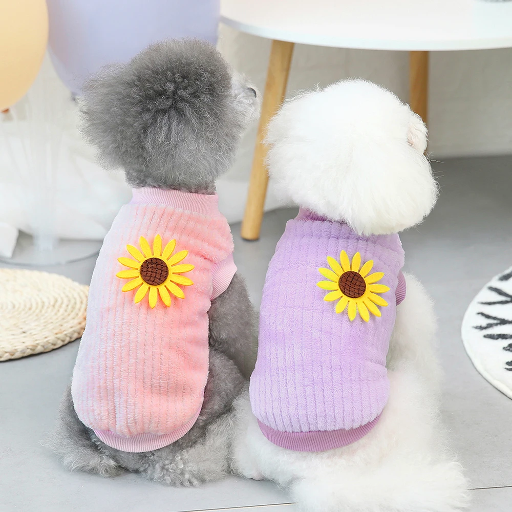 

Winter Small Dog Cat Clothes Warm Fleece Pet Puppy Sweater Cute Flower Knit Coat Soft Dog Clothing For Small Dogs Cats Chihuahua