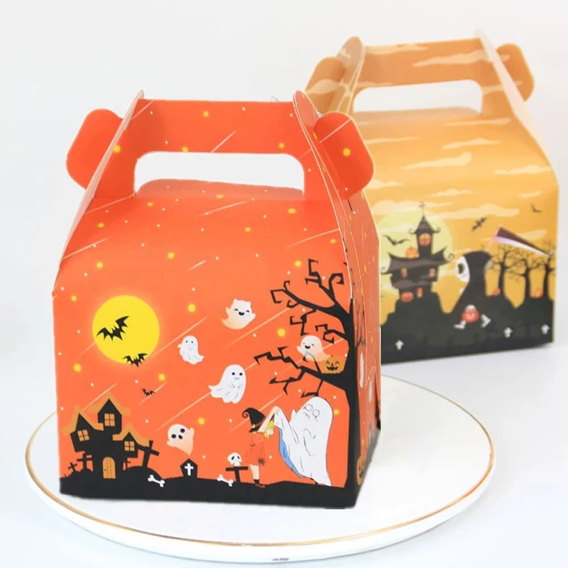 

6 Pcs/Lot Halloween Gift Boxes Spider Web Hand Carrying Candy Box Paper Packaging Chocolate Bread Box Christmas Party Supplies