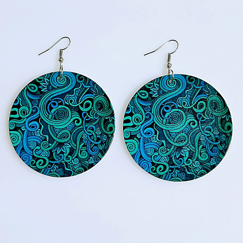 Разноцветные Круглые деревянные подвесные серьги в этническом стиле модные