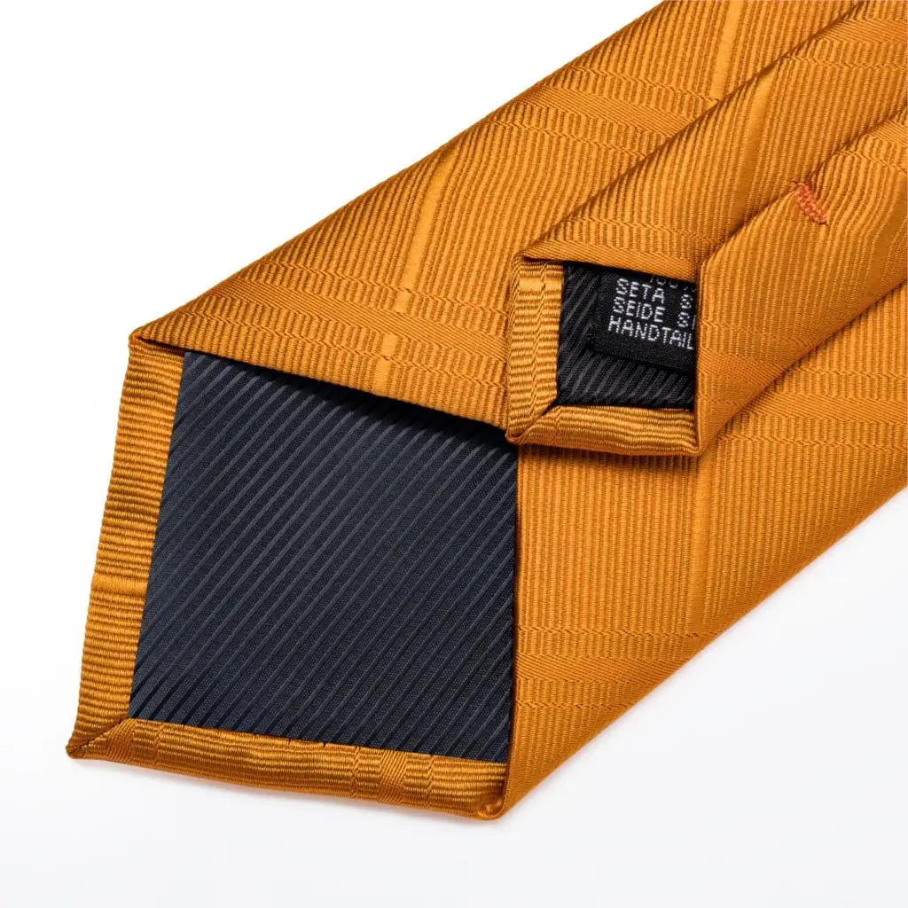 

Gift Men Tie Orange Solid Silk wedding Tie For Men DiBanGu Novelty Design Hanky Cufflink Quality Men Tie Set Business MJ-7323