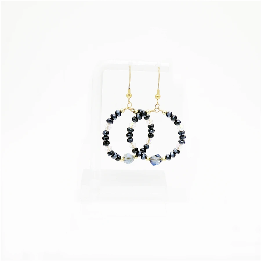 Женские круглые серьги подвески с фианитами корейские геометрической формы