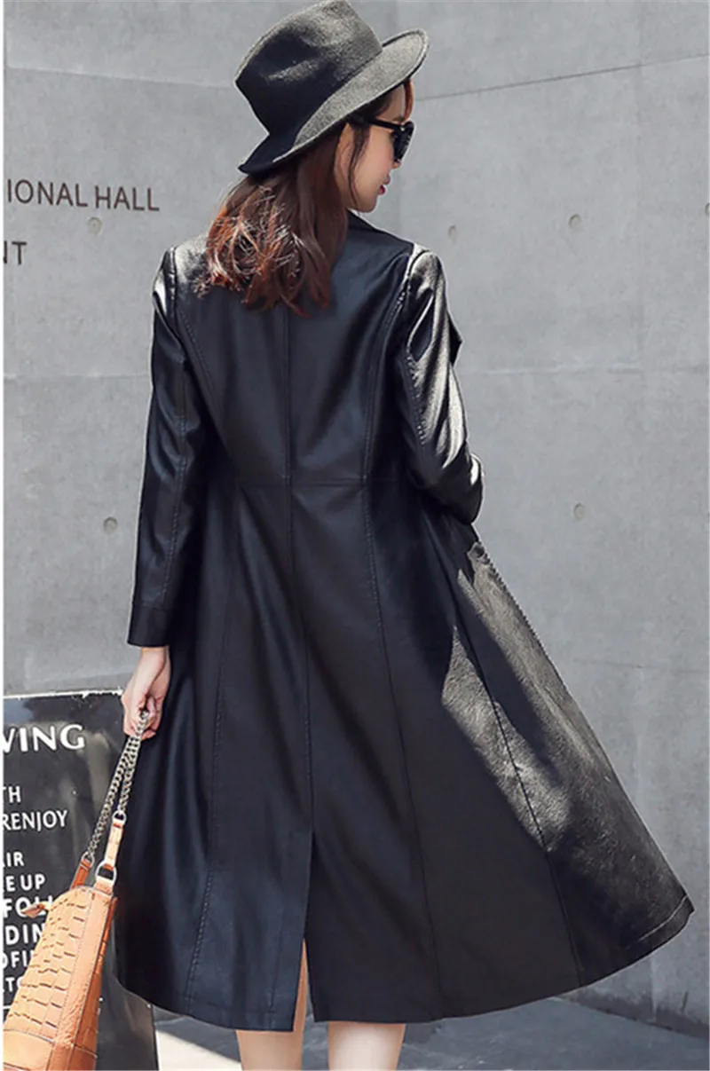 

High 2020 Quality Faux Leather Jacket Women's Windbreaker Long Trench Coat Casaco Feminino Elegant Ladies Coats