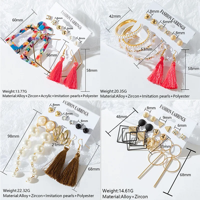 

X&P Vintage Tassel Acrylic Unusual Earring Sets For Women Statement Earings Big Dangle Drop Earrings 2020 Fashion Korean Jewelry