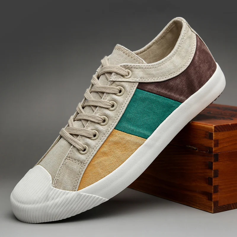 

2021 New Men's Canvas Sneakers Shoe Breathable Leisure Designer Espadrilles Mixed Color Wear-resistant Men Vulcanize Shoes