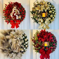 40cm christmas wreath gold door hanging ornaments image of the virgin mary of jesus christ home decor christmas decoration