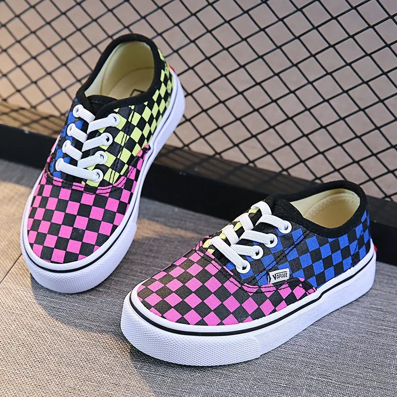 

Lattice Children Shoes Girls Boys Sneakers Elastic Band Canvas Casual Rubber Bottom Anti Silppery Spring Autumn Big Kids Shoes